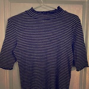 TLA short sleeve ruffled shirt in Navy stripe